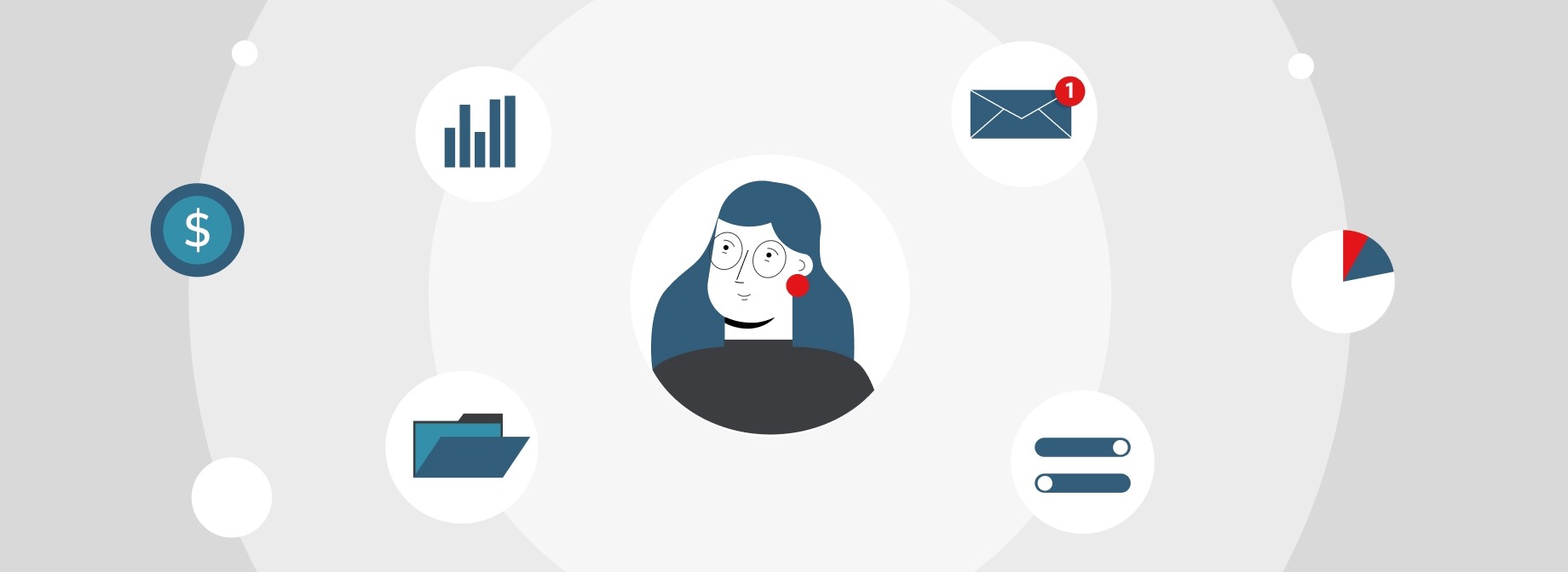 [BANNER IMAGE] Girl with glasses surrounded by computer icons